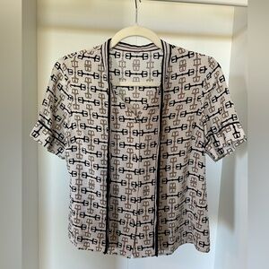 Silk Horse bit pattern Black and White Women's Top with tie collar